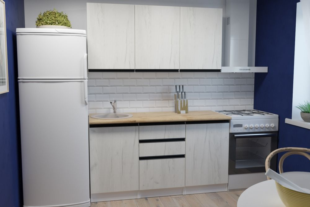 Кухонный гарнитур Амели нормал 1500 мм, каркас ЛДСП, фасад ЛДСП, Белый/Дуб грей