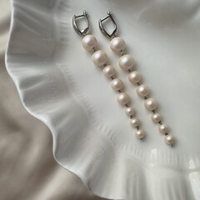 Длинные серьги-дорожки «Персиковый градиент» - жемчуг майорка