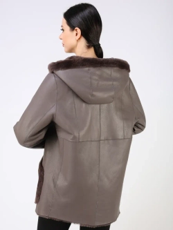 Дубленка зимняя двухсторонняя шуба с капюшоном
