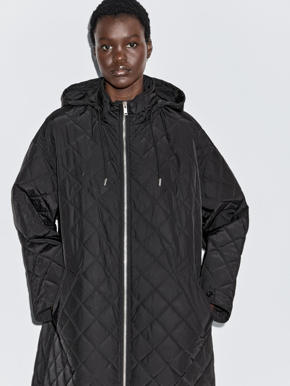 Massimo Dutti Длинная стеганая парка оверсайз с водоотталкивающей отделкой, черный