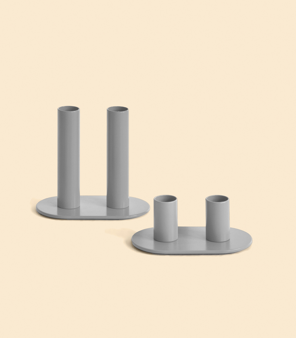 Подсвечник – Огонь двойной, Серый, 12,5 см | Delo