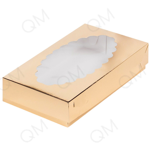 Коробка для эклеров с фигурным окошком 240х140х50 мм (золото), 10шт