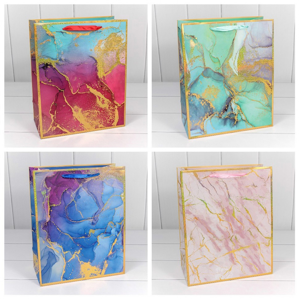 Пакет бумажный 26*32*13см с ручками "Мрамор" микс