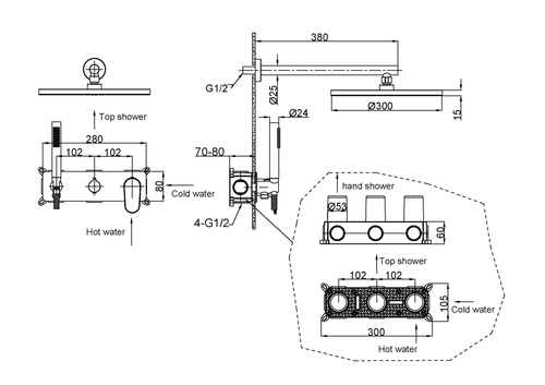 Boheme Смеситель встроенный для душа с верхней лейкой SPECTRE черный матовый
