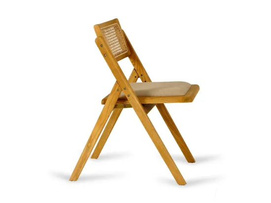 Стул Bali деревянный спинка из ротанга и льна 