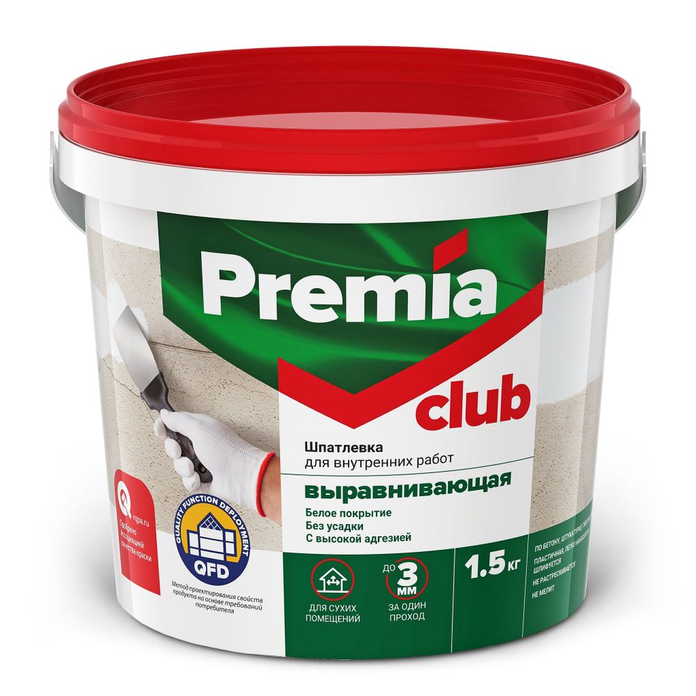 Шпатлевка Premia Club 1,5кг выравнивающая для вн/работ