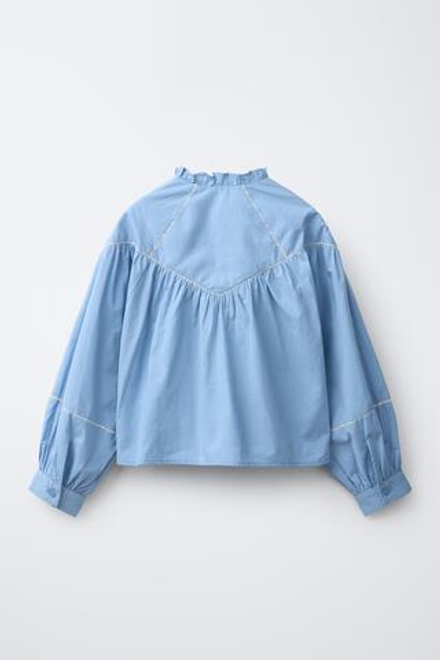 ZARA РОМАНТИЧНАЯ РУБАШКА С ВЫШИВКОЙ, ГОЛУБОЙ