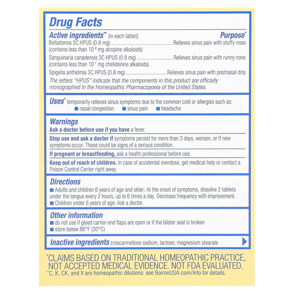 Boiron, SinusCalm®, Sinus Relief, без добавок, 60 таблеток Meltaway