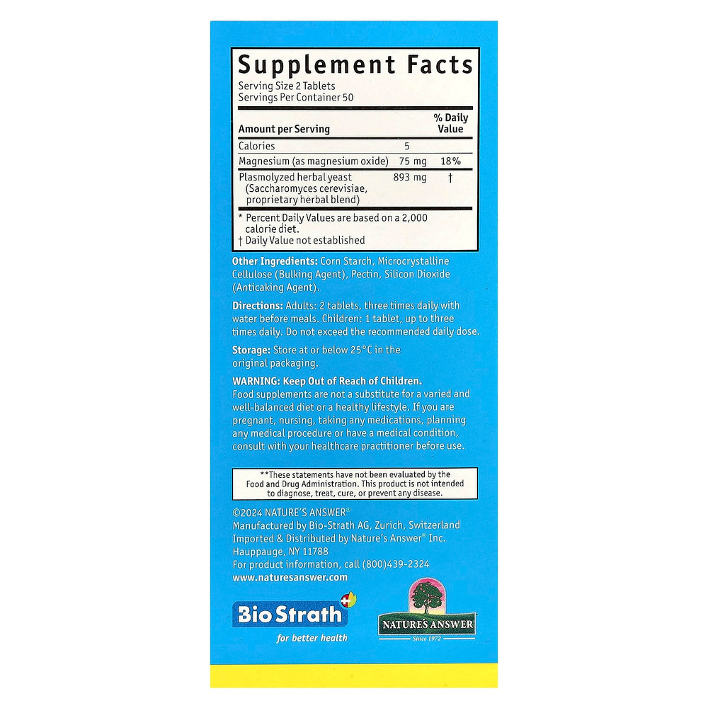Bio-Strath, Постбиотик из ферментированных травяных дрожжей, с магнием, 100 таблеток