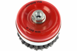 Щетка чашечная усиленная для УШМ (жгутированная стальная проволока 0,5 мм, 100 мм) MIRAX 35144-100