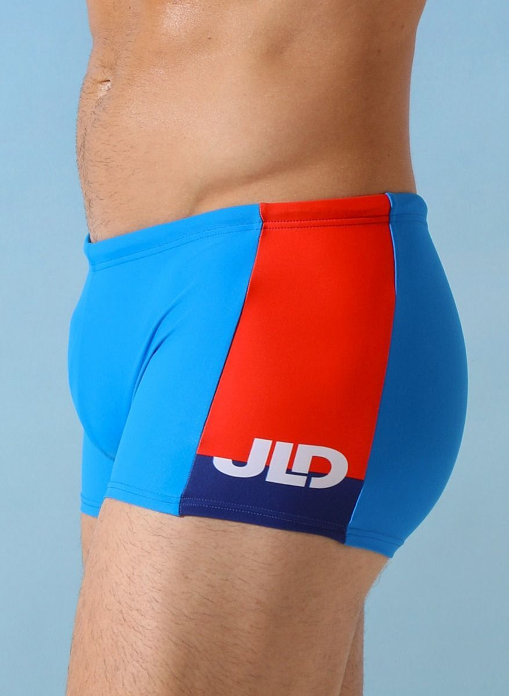 Мужские плавки-боксеры с контрастной брендированной вставкой (Размер: M) (Цвет: голубой)