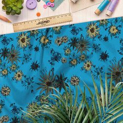 Ткань атлас дикие цветы горчичного оттенка