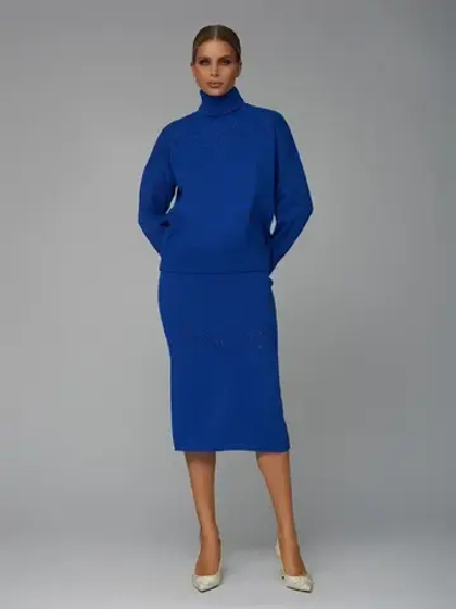 Женская трикотажная юбка миди синяя