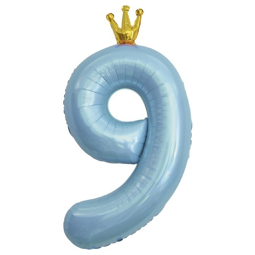 Шар фольгированный Цифра "9" Золотая корона, Голубой 40'' с гелием