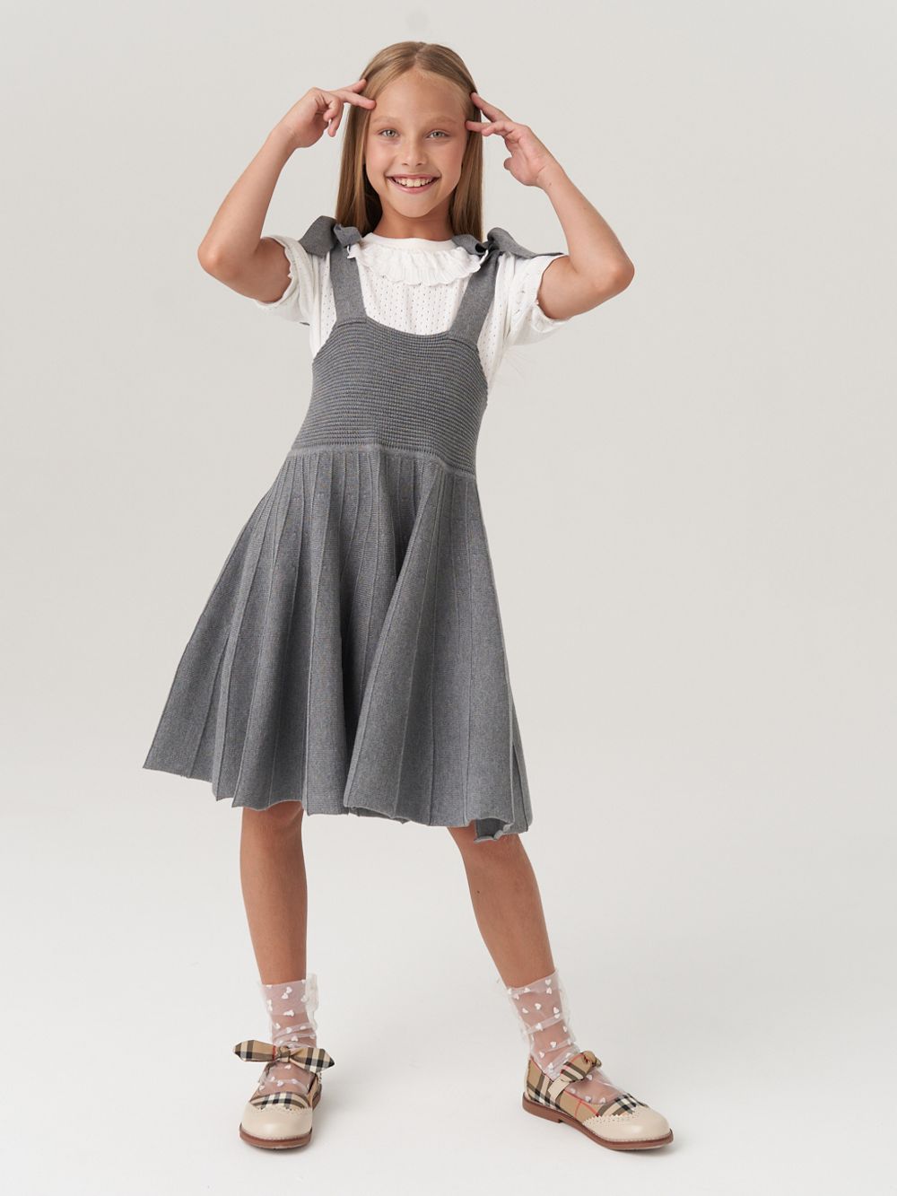 Сарафан школьный для девочки AT972-218 серый