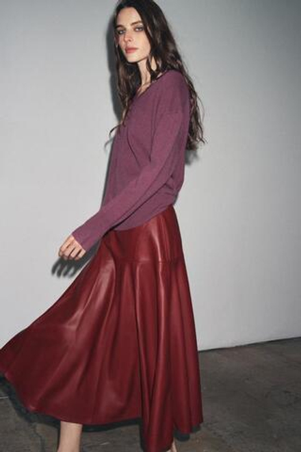 ZARA ЮБКА МИДИ ИЗ ИСКУССТВЕННОЙ КОЖИ — ZW COLLECTION, ГРАНАТОВЫЙ