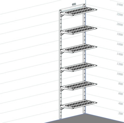 Стеллаж металлический навесной металлик серебристый (серый), 2200*600*300 мм