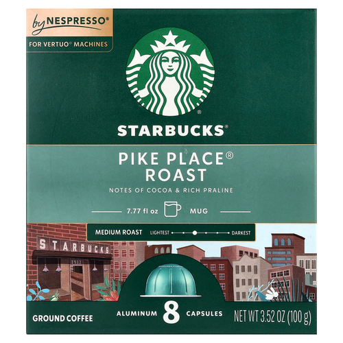 Starbucks, Nespresso®, Pike Place® обжарка, молотый, средняя обжарка, 8 алюминиевых капсул