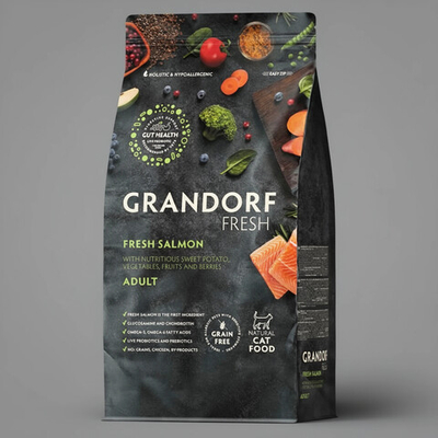 Сухой корм GRANDORF Fresh Cat ADULT Salmon&Sweet Potato для кошек из свежего филе лосося с бататом