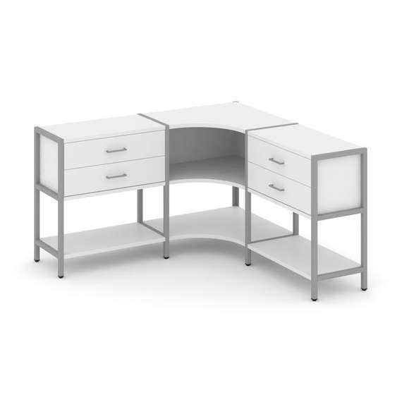 Shelf System Трехсекционный угловой стеллаж двухярусный с ящиками SN.STMU-231 Белый/Металл Серый 159