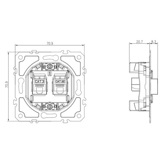 Механизм розетки RJ11 + RJ45 (двойная) cat.3/5e/ClassE-4/8,  серия DB