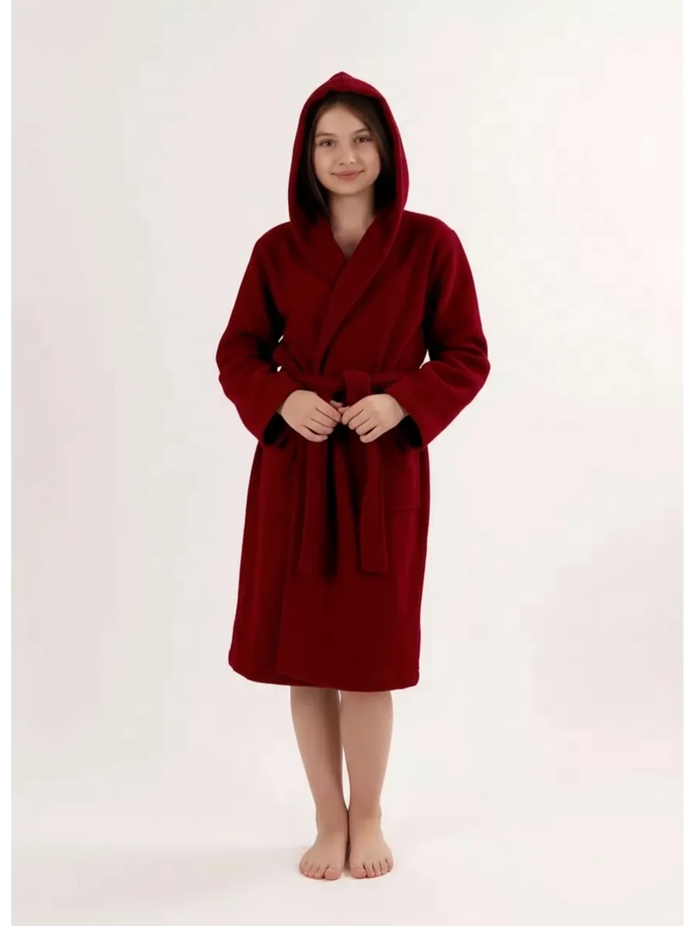 Халат детский махровый "Элит" с капюшоном, цвет: 945-Бордовый