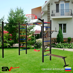 Уличная шведская стенка Sv Sport рукоход с комплектом турник прямой У5502К (Брусья/Стойка/Скамья/"Лодочка"/Щит баскет)