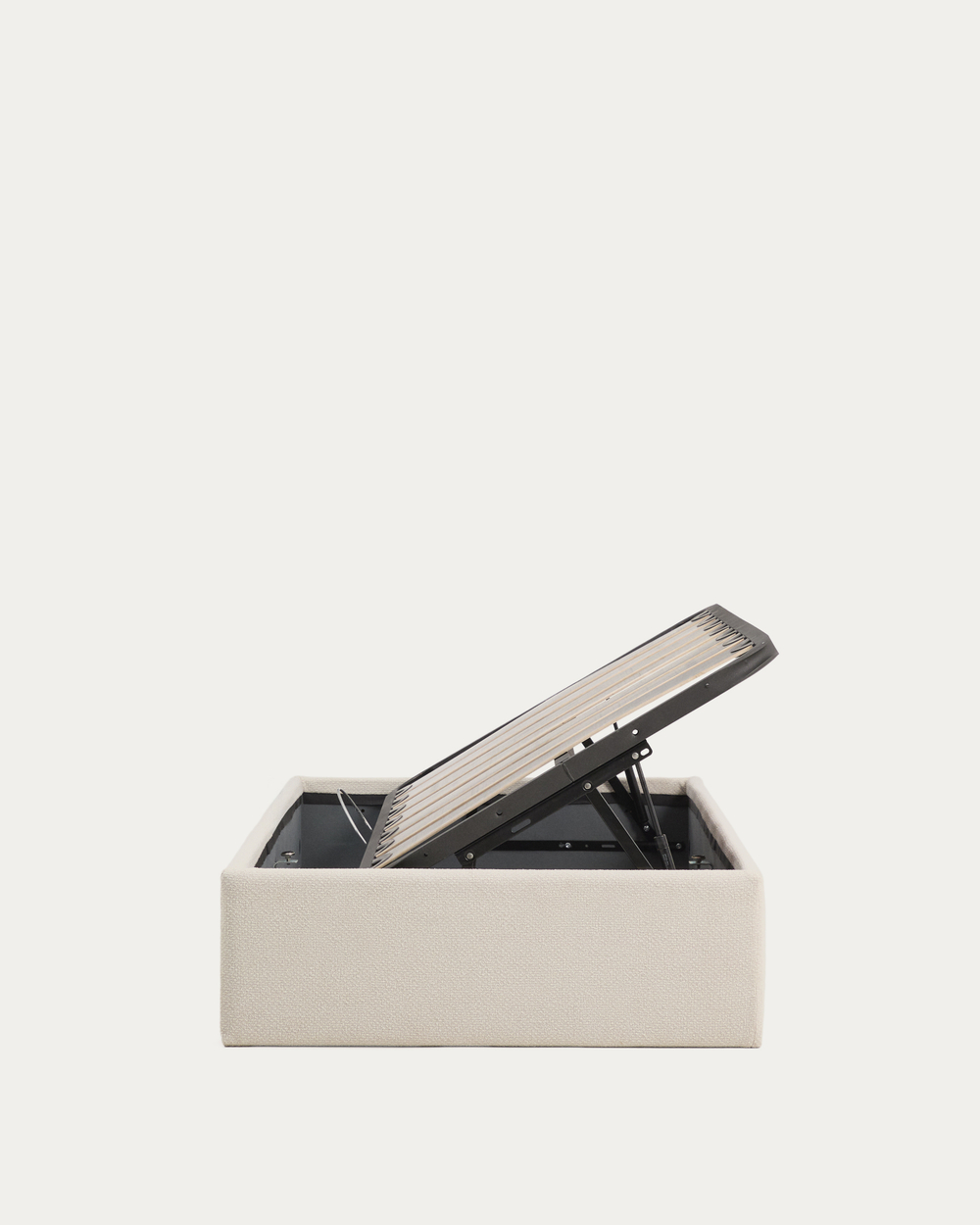 Основание кровати Nelzi с боковым открыванием из шенилла цвета экрю для матраса 90 x 200 см