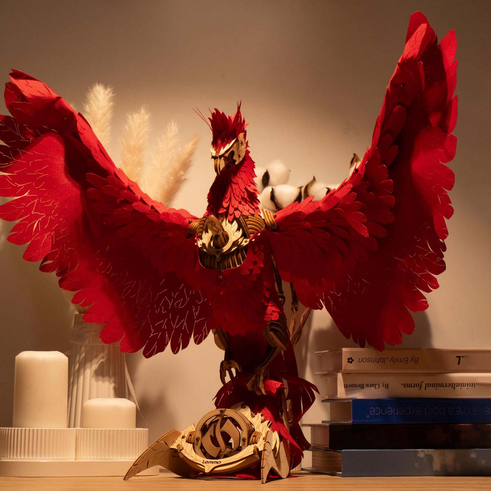 Деревянный конструктор Огненный Феникс со светящимися глазами (Lemmo)