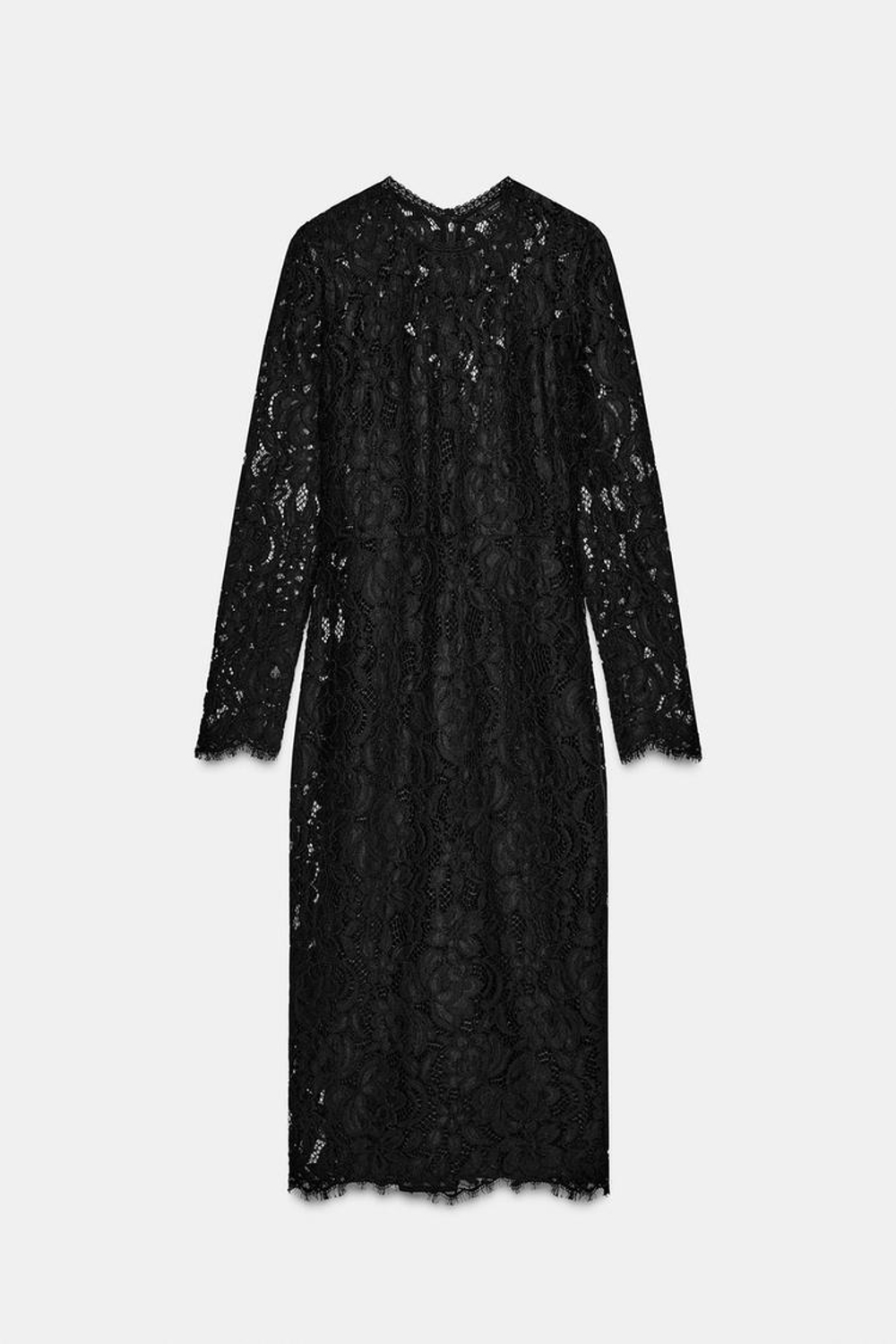 ZARA ПЛАТЬЕ МИДИ С КРУЖЕВОМ — ZW COLLECTION LIMITED EDITION, ЧЕРНЫЙ