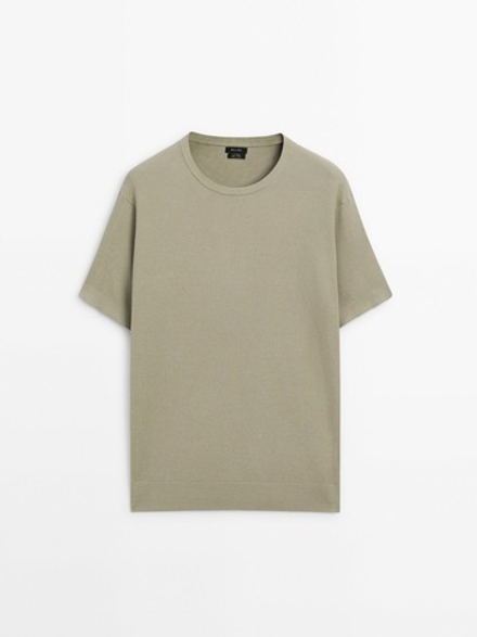 Massimo Dutti Хлопковая футболка, светлый хаки