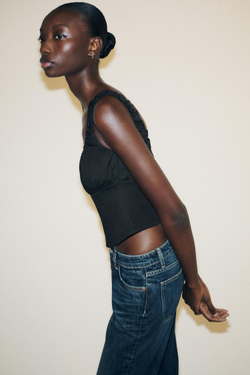 ZARA КОМБИНИРОВАННЫЙ ТОП, ЧЕРНЫЙ