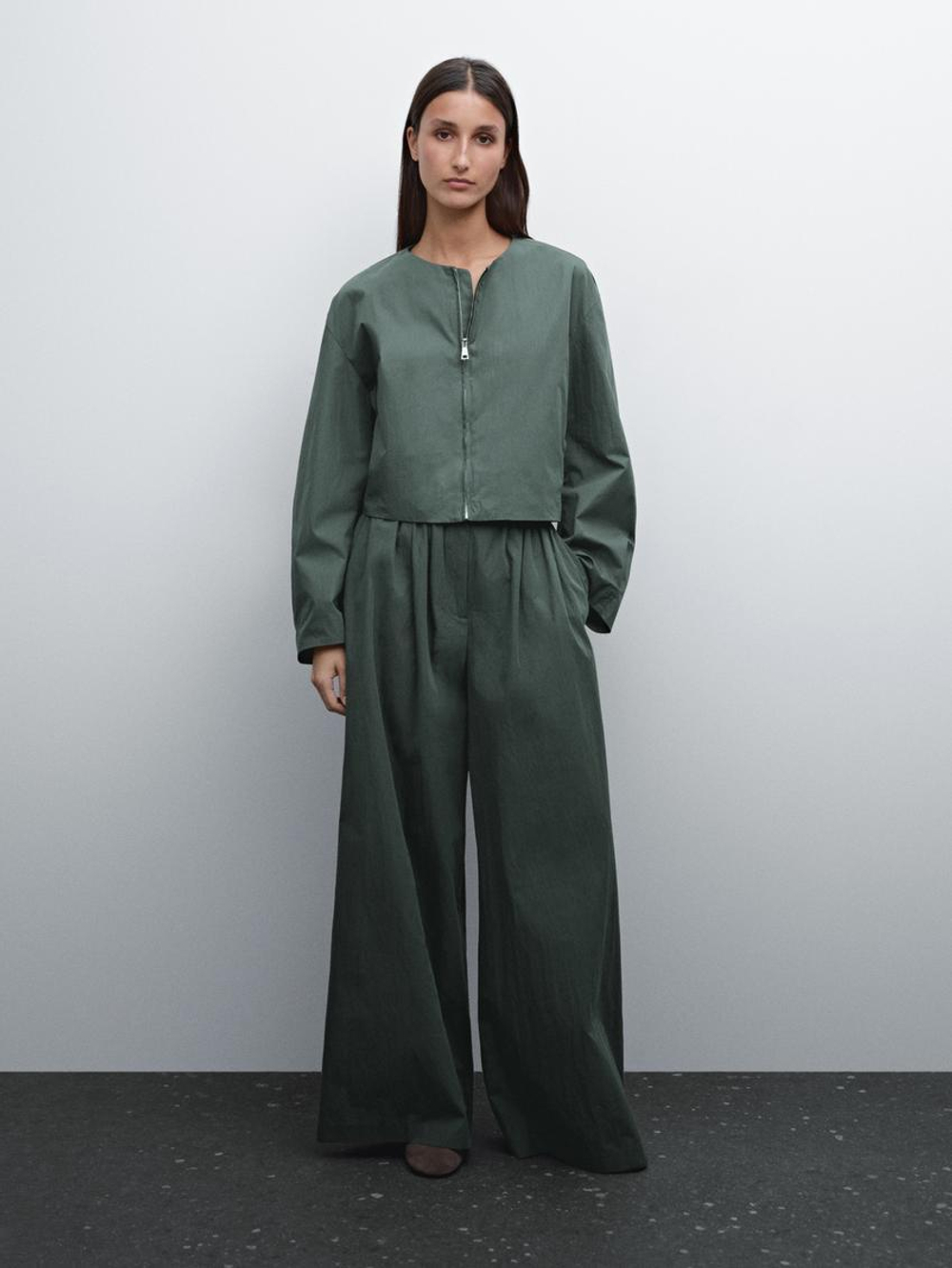 Massimo Dutti Брюки из поплина с эластичным поясом, темно-зеленый