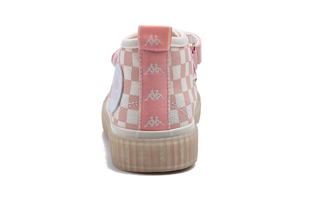 Children's KAPPA KIDS checkerboard trend, comfortable, non-slip, wear-resistant, rebound, lightweight, mid-cut children's canvas shoes, pink