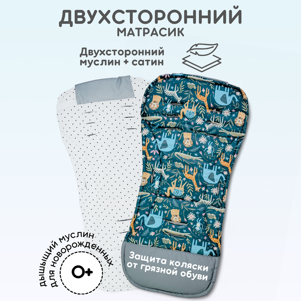 Матрасик в коляску модель КМ1 BG 169-4 зеленый принт