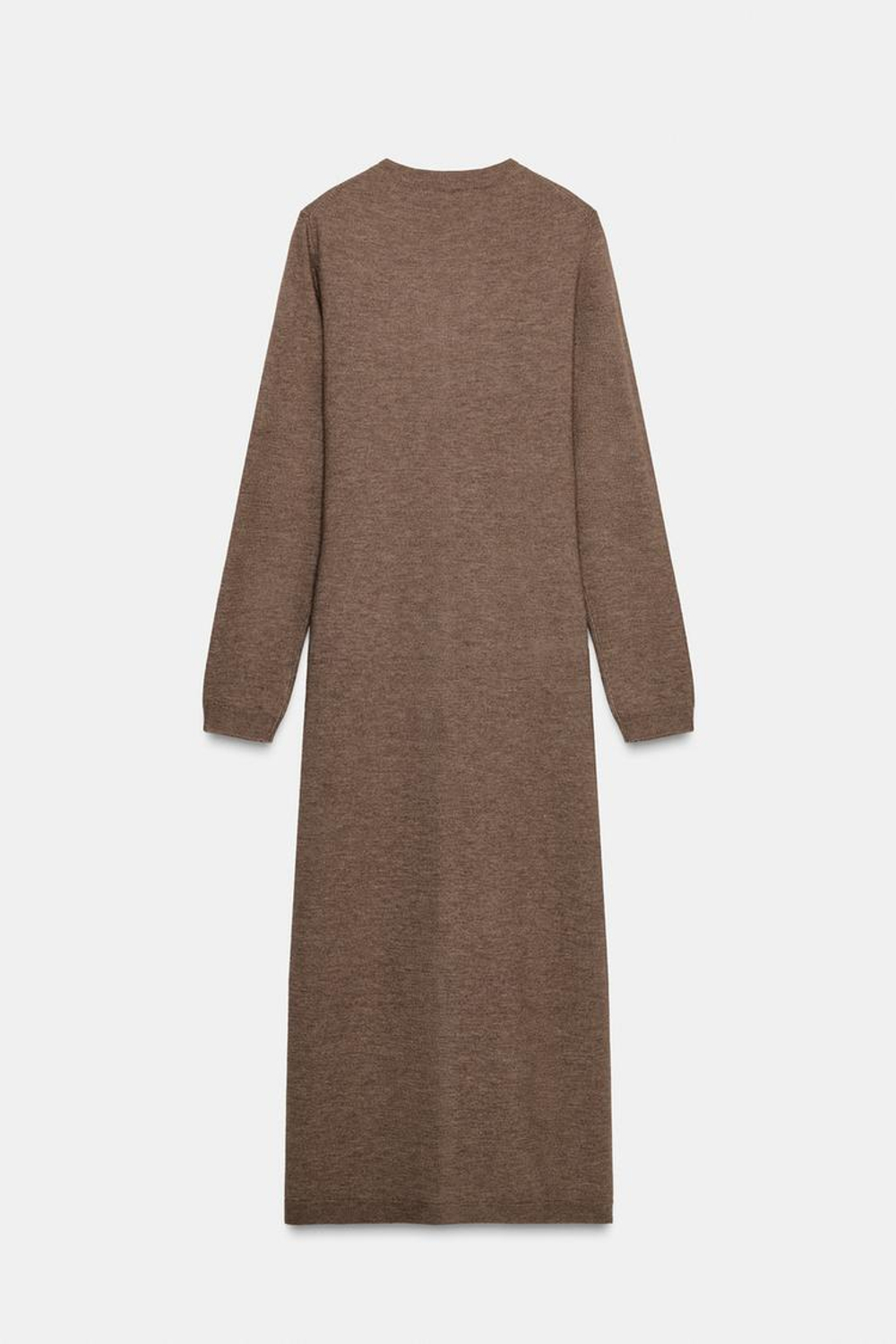 ZARA ТРИКОТАЖНОЕ ПЛАТЬЕ МИДИ С ПОЯСОМ, СЕРОВАТО-КОРИЧНЕВЫЙ