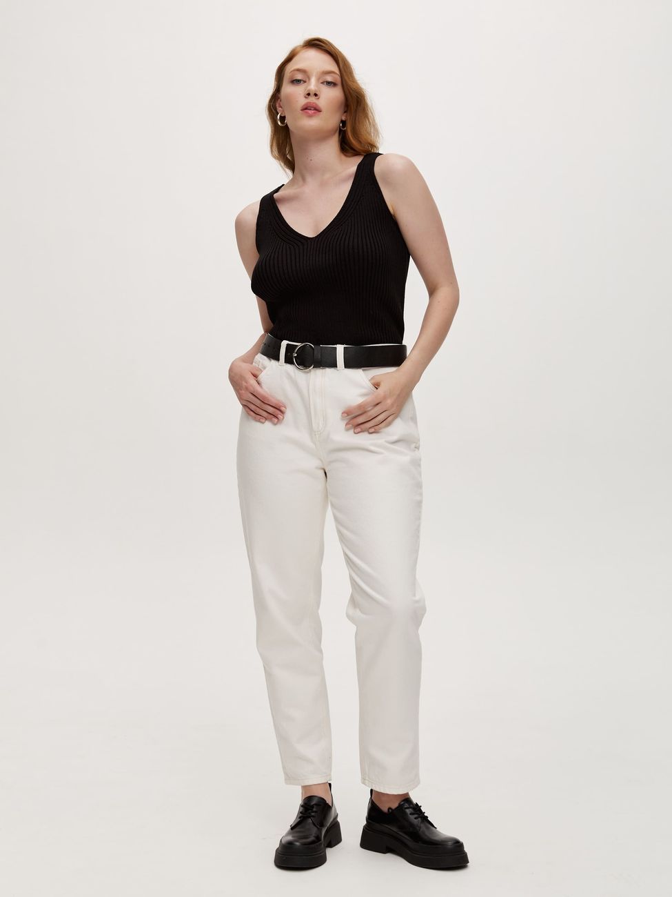 Джинсы mom, белый