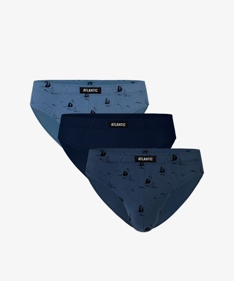 Мужские трусы (3шт) слипы спорт Atlantic 3MP-130, голубые + темно-синие + темно-голубые