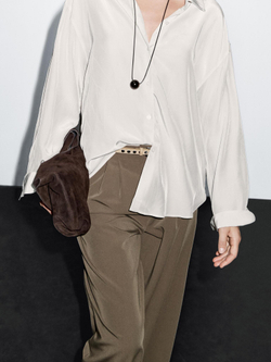 Massimo Dutti Струящиеся брюки с широкими штанинами и защипами, кротово-коричневый