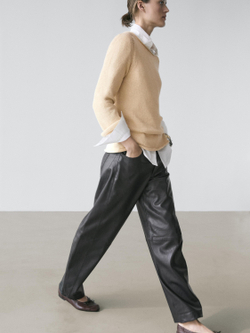 Massimo Dutti Брюки-баллоны из кожи наппа, черный