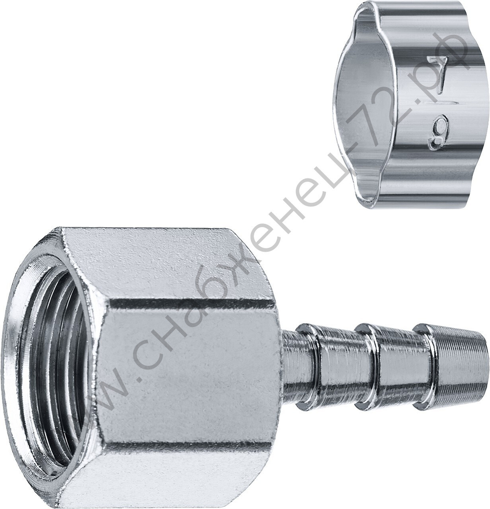 ЗУБР штуцер ″елочка″, 6 мм - 1/4″F, переходник с обжимным хомутом, Профессионал (64923-1/4-06)