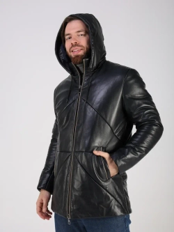 Куртка зимняя кожаная с капюшоном пуховик