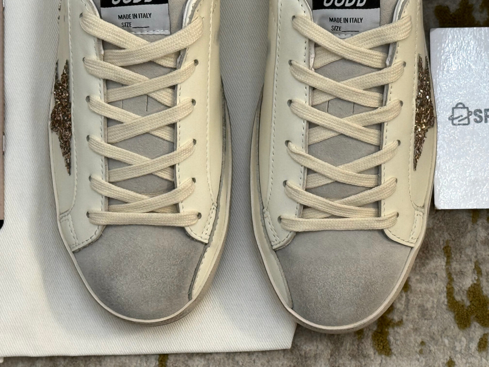 Super Star With Gold Glitter Star and Ice-Gray Suede Inserts