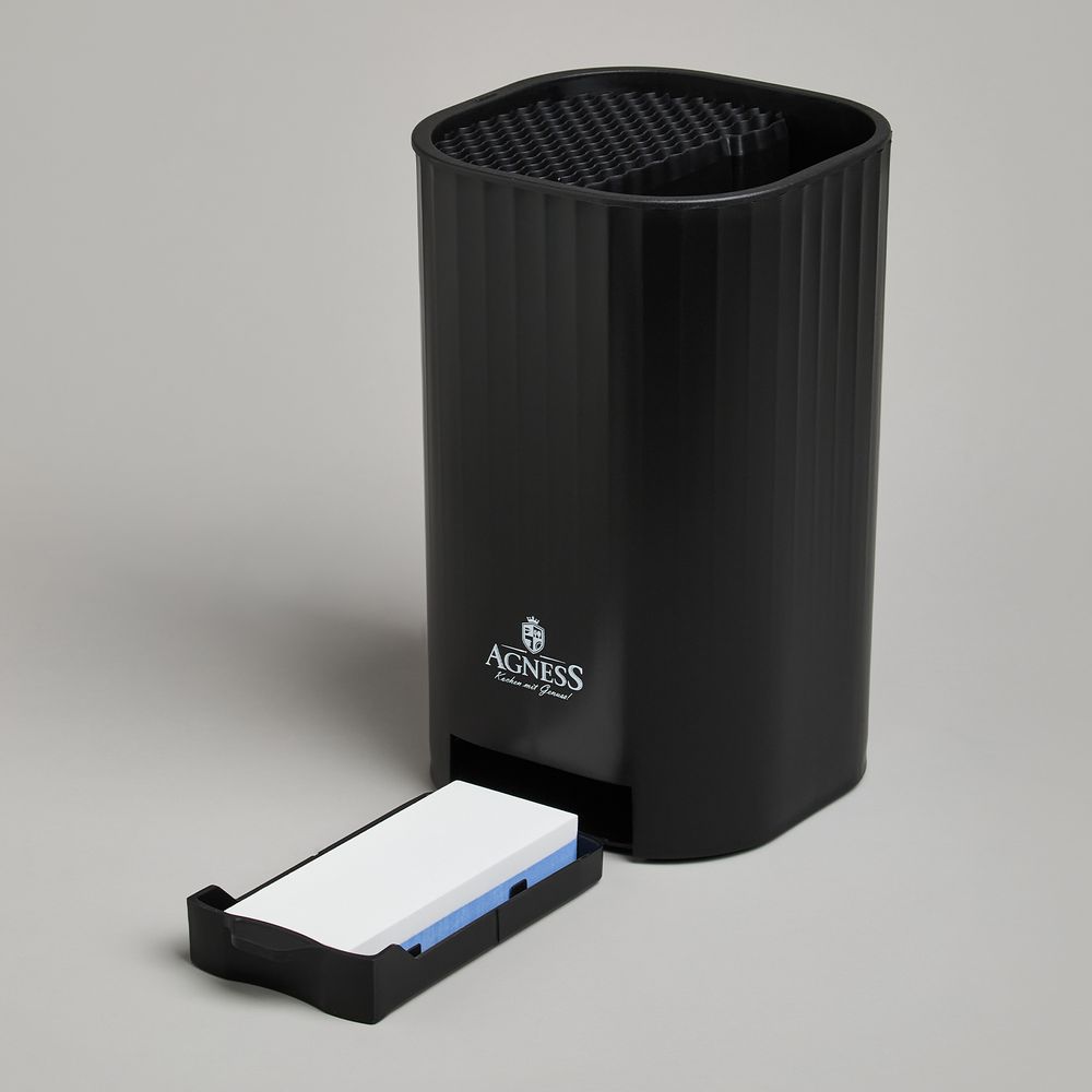 ПОДСТАВКА ДЛЯ НОЖЕЙ AGNESS С ТОЧИЛЬНЫМ КАМНЕМ 13,6*14,6*23 СМ