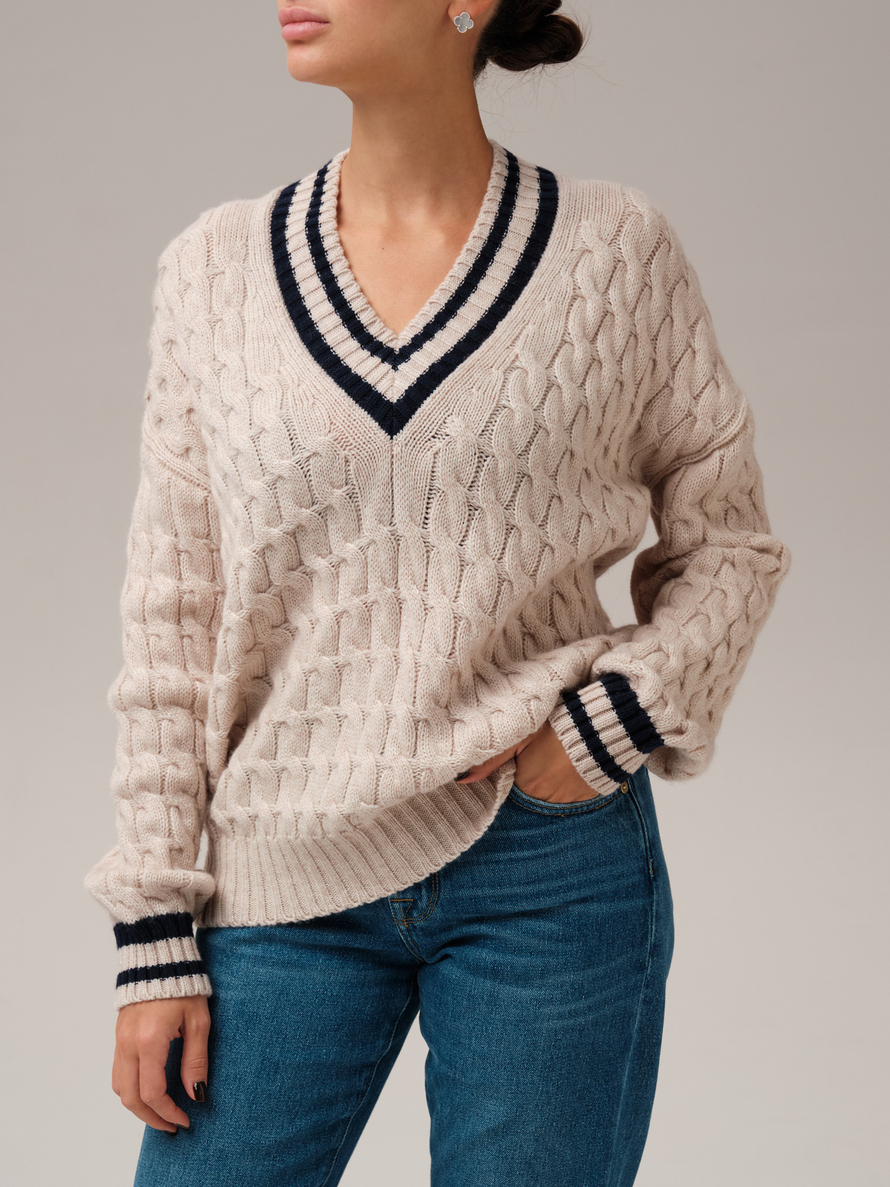 Джемпер женский с косами DBR J0556-8006, жемчужный