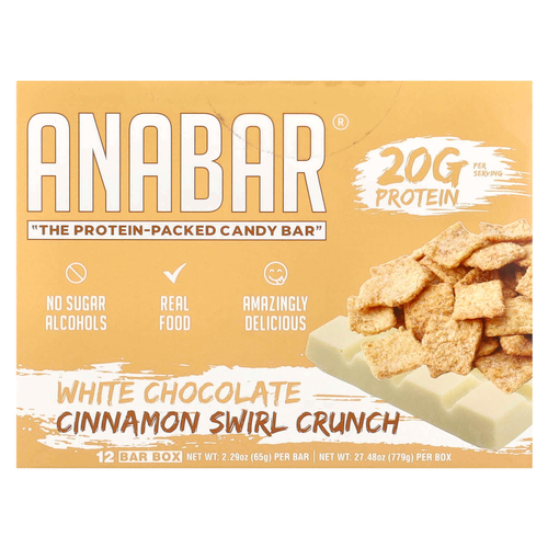 The Anabar, The Protein-Packed Candy Bar®, Хрустящие батончики с белым шоколадом и корицей, 12 батончиков по 65 г (2,29 унции)