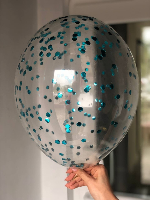 Воздушный шар с наполнением конфетти круглое бирюзовое ПАЛИТРА №4173