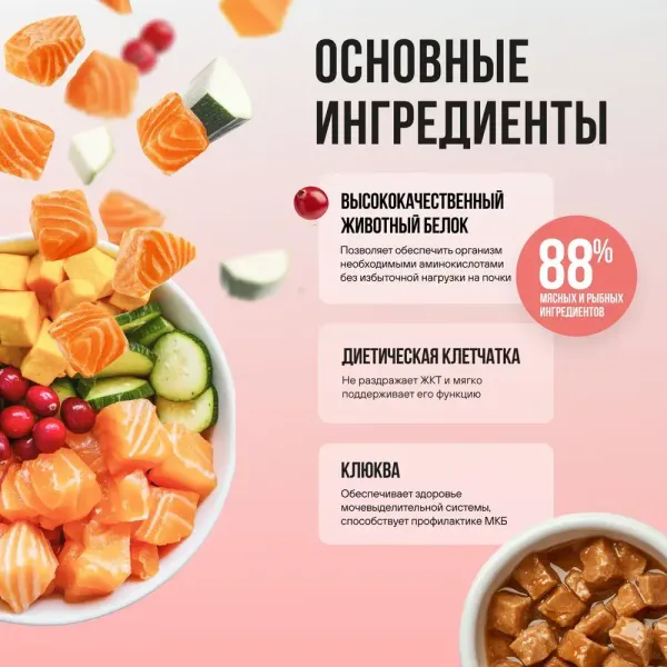 Пауч BOWL WOW для стерилизованных кошек с лососем с овощами, кусочки в соусе