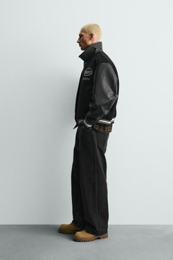 ZARA КОМБИНИРОВАННЫЙ БОМБЕР С ВЫШИВКОЙ, ЧЕРНЫЙ