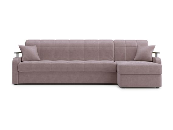 Диван угловой с оттоманкой Денвер 1,4 - Velutto 22 коричневый/ коричневая накладка